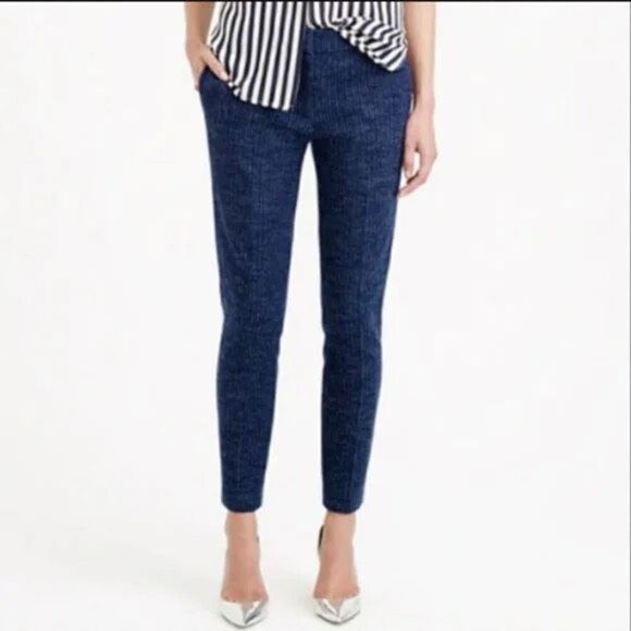 J. Crew Blue Pinstripe Wool Cotton Blend Slim Ankle Dress Pants - Women’s 10 - Picture 1 of 8